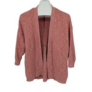 Open Knit Cardigan Pink Marled Cottage Feminine Cozy Layering Office Size 18/20